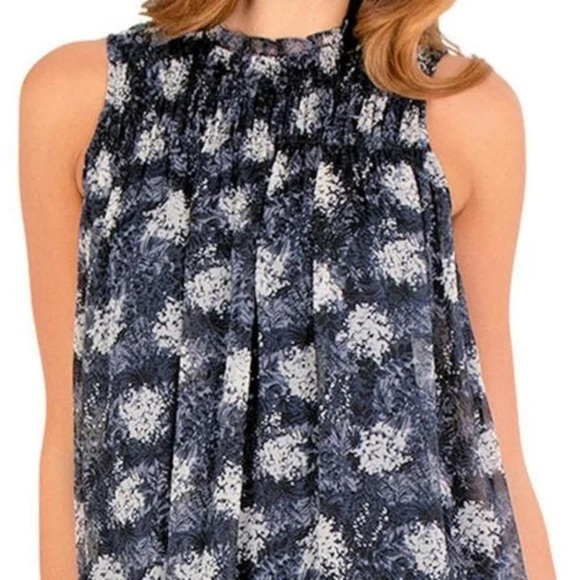 Joie Sleeveless Sheer Overlay Mini Dress Baltic Print Blue, Size XXL NWT - Picture 5 of 11